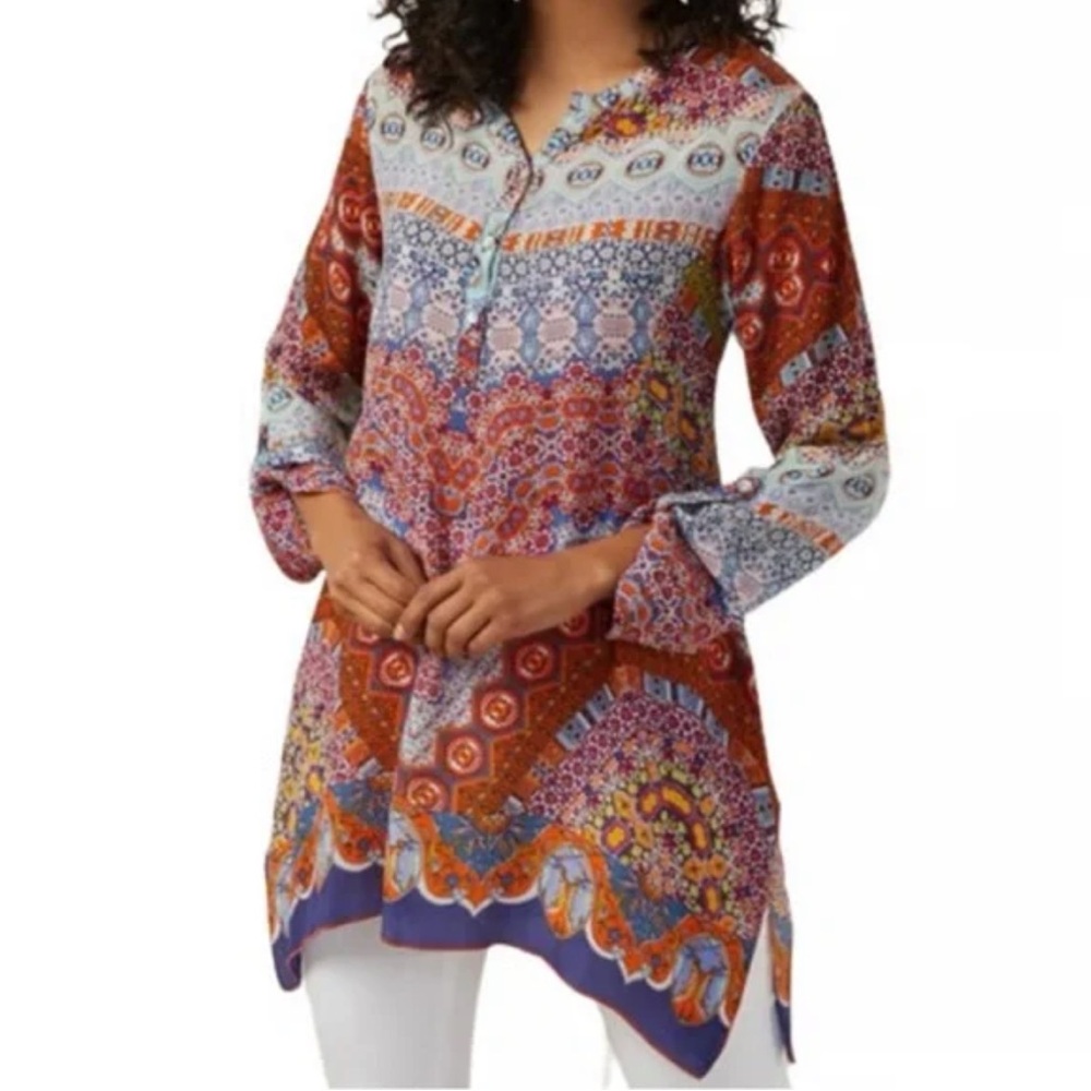 Soft Surroundings Geneva Tile Print Popover‎ Tunic